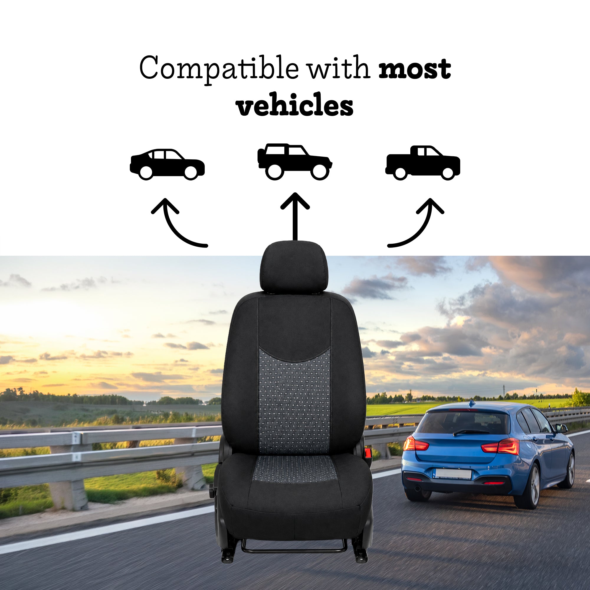 Front Car Seat Cover (Pack of 2) with Car Headrest, Front Car Seat Protector, Universal Car Seat Covers, Covers Car Seats, Compatible with Side Airbags